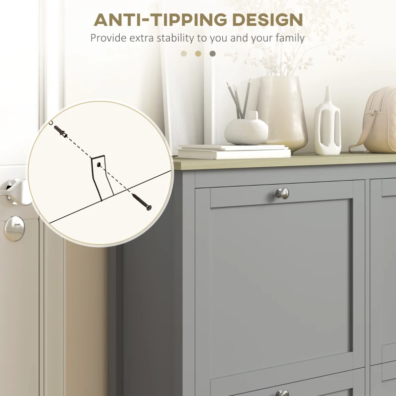 HOMCOM Entryway Shoe Storage Cabinet with 4 Flip Drawers, Adjustable Shelves, Narrow Shoe Cabinet for 20 Pairs of Shoes, Grey