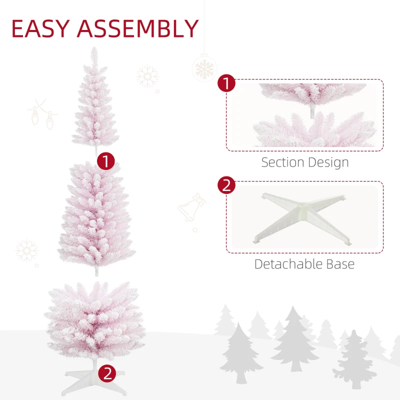 HOMCOM 6' Unlit Snow Flocked Slim Christmas Tree, Pink