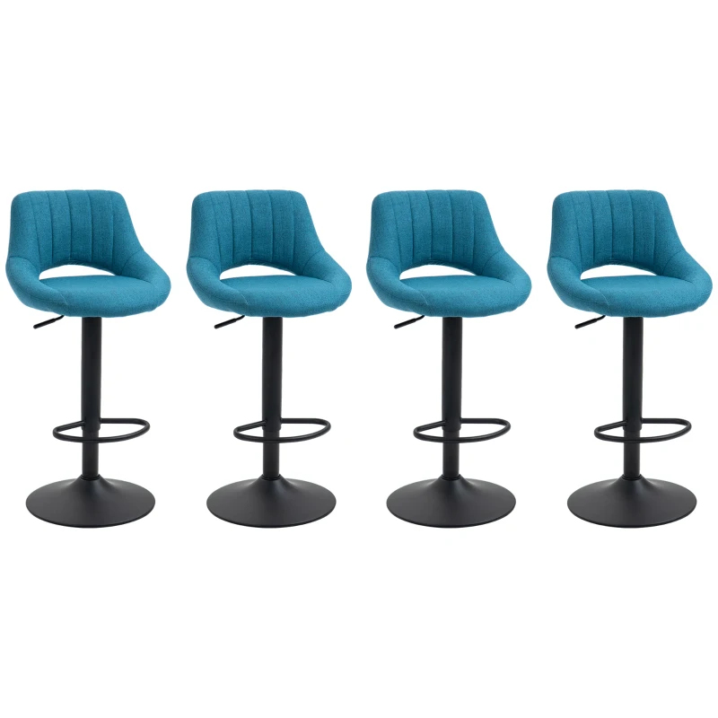 HOMCOM Modern Bar Stools, Swivel Bar Height Barstools Chairs with Adjustable Height, Round Heavy Metal Base, and Footrest, Set of 4, Blue