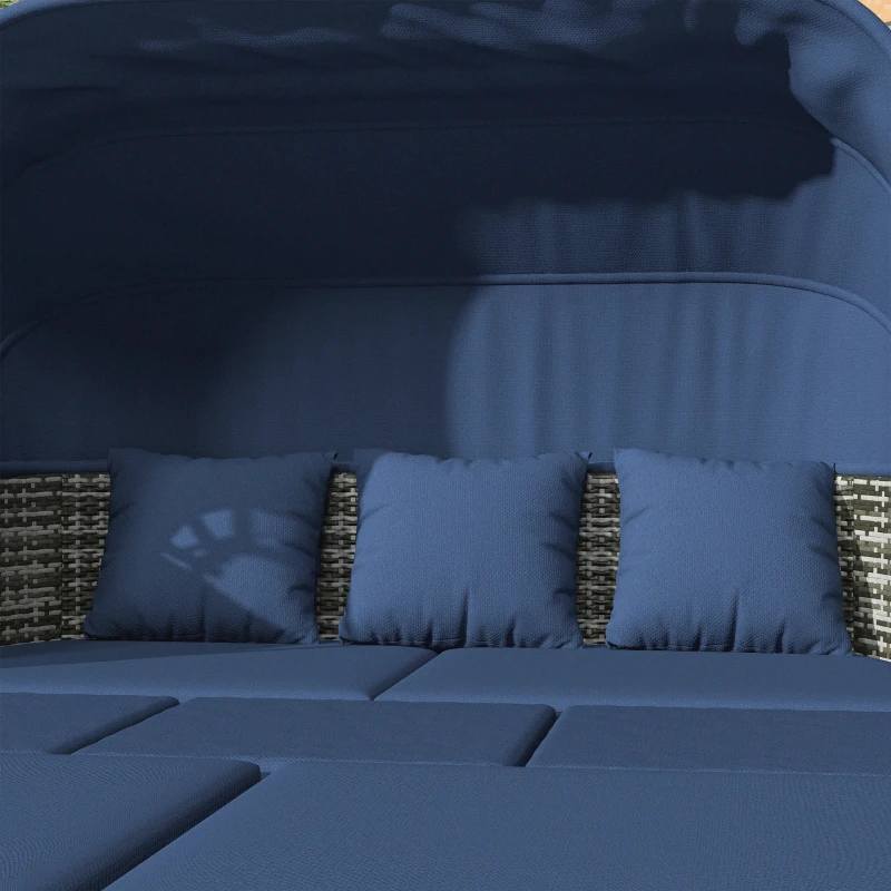 Outsunny 6-Piece Patio Set, PE Rattan Outdoor Daybed with Canopy and Lift up Coffee Table, Conversation Sofa Sets w/ Footstools