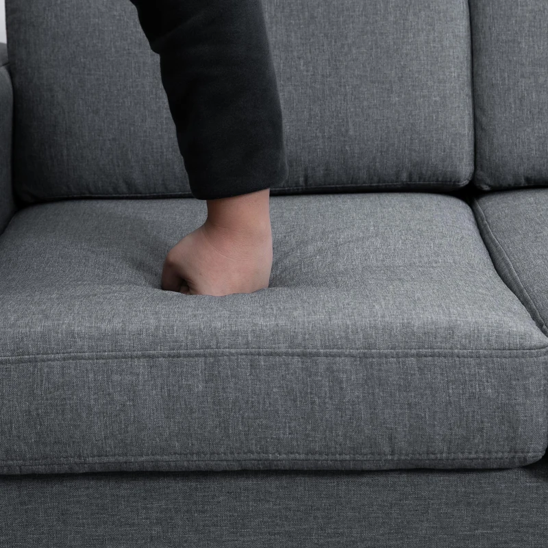 HOMCOM 3 Seater Sofa, Linen Upholstered Cozy Padded Couch with Steel Leg, Backrest and Wide Armrest, for Living room, Bedroom, Dark Grey