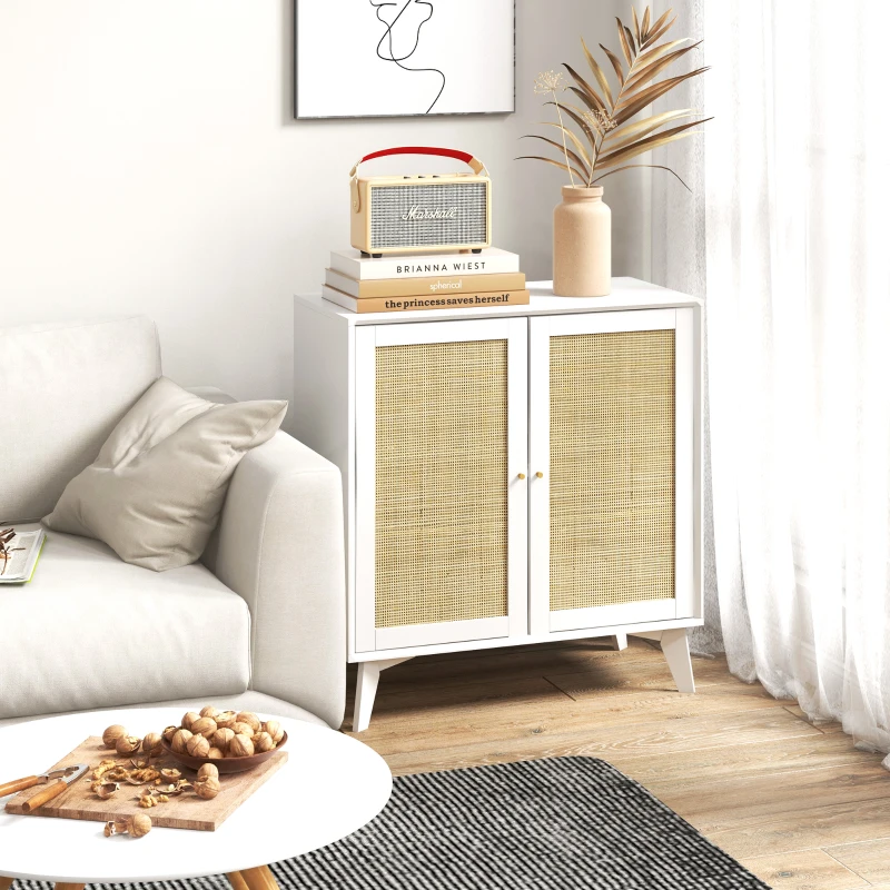 HOMCOM Boho Sideboard Cabinet, Freestanding Sideboards and Buffets with 2 Rattan Doors and Adjustable Shelf