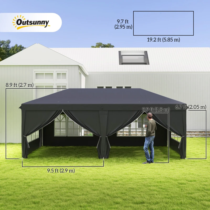 Outsunny 10' x 20' Pop Up Canopy Tent Outdoor Portable Easy Up Party Tent Garden Shade Shelter with Walls Carrying Bag, Black