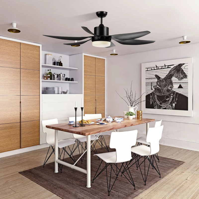 HOMCOM 52" Reversible Indoor Ceiling Fan with Light, Modern Mount LED Lighting Fan with Remote Control, for Bedroom, and Living Room, Black