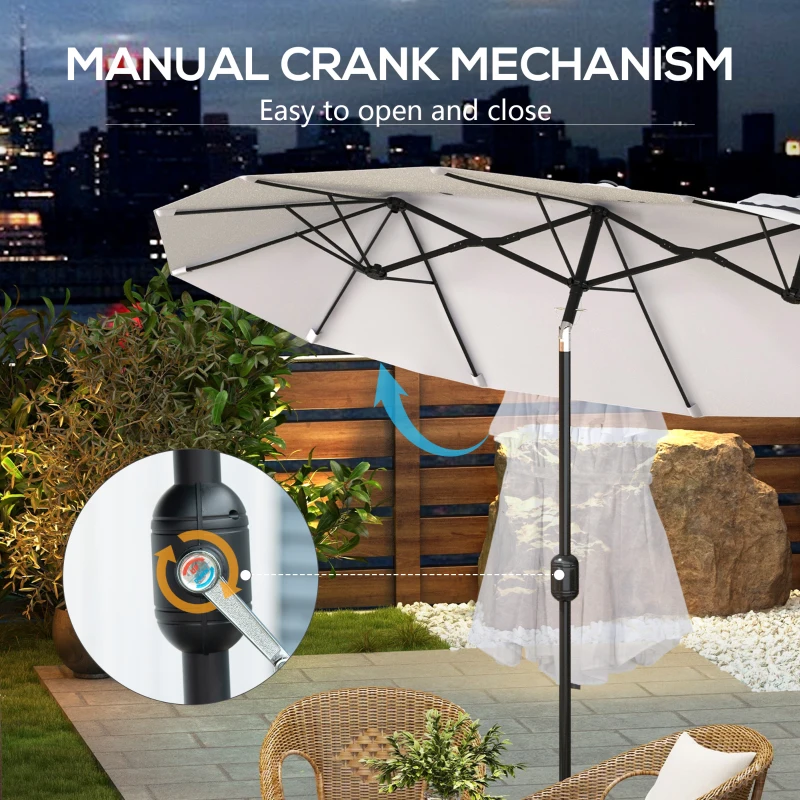 Outsunny Double Sided Patio Umbrella, 9.5' Large Outdoor Market Umbrella with Push Button Tilt and Crank, 3 Air Vents and 12 Ribs, for Garden, Deck, Pool, White(m-6)
