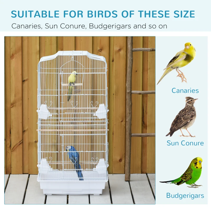 PawHut 36" Bird Cage, Macaw Play House, Cockatoo, Parrot, Finch Flight Cage, 2 Doors, Perch 4 Feeder Pet Supplies, White