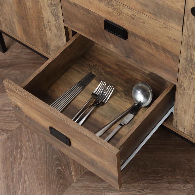 HOMCOM Industrial Sideboard Buffet Storage Cabinet Cupboard with 2 Doors, 3 Drawers and Shelves for Dining Room, Living Room, Brown