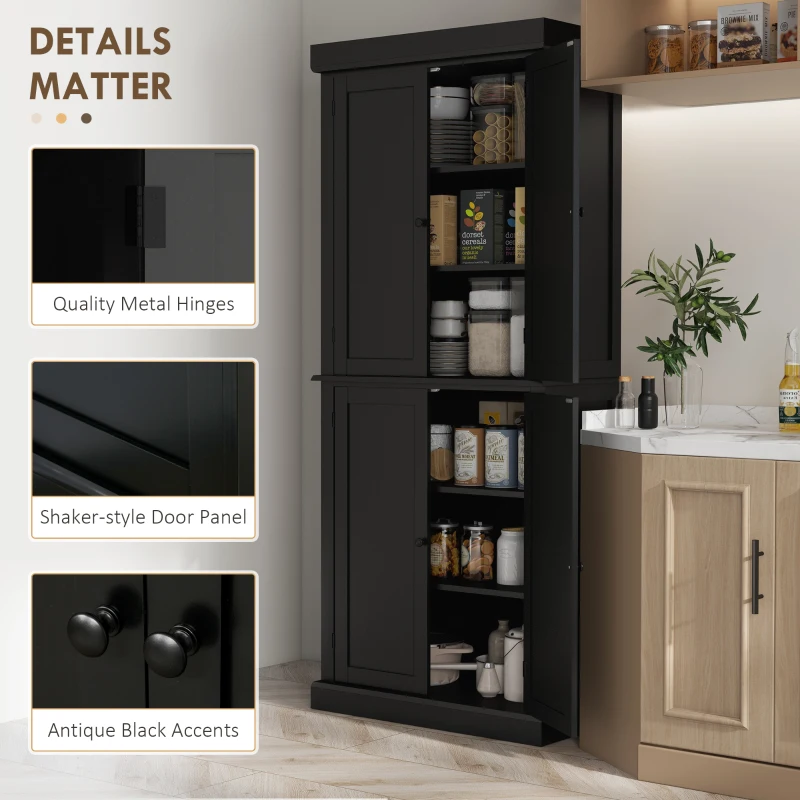 HOMCOM 72" Kitchen Cabinet, Pantry Storage Cabinet with Doors and Shelves, Freestanding Food Pantry Cabinet, Black