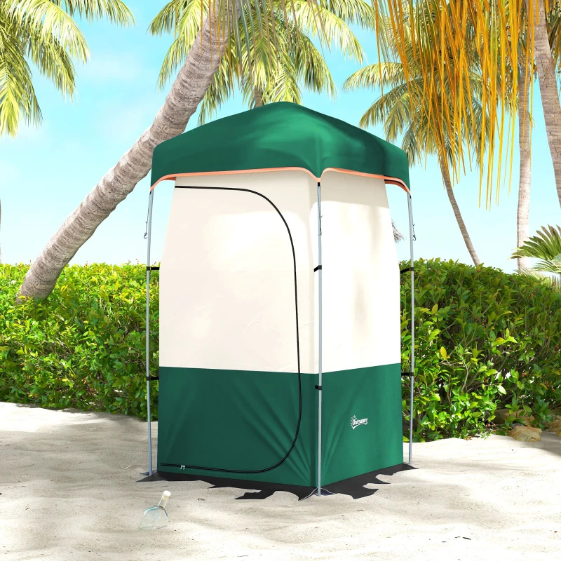 Outsunny Camping Shower Tent, Portable Privacy Shelter with Solar Shower Bag, Removable Floor and Carrying Bag, Green