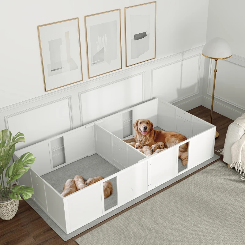 PawHut Whelping Box for Dogs and Puppies, Dog Birth Supplies Indoor w/ Adjustable Height Doors, for Large Sized Dogs