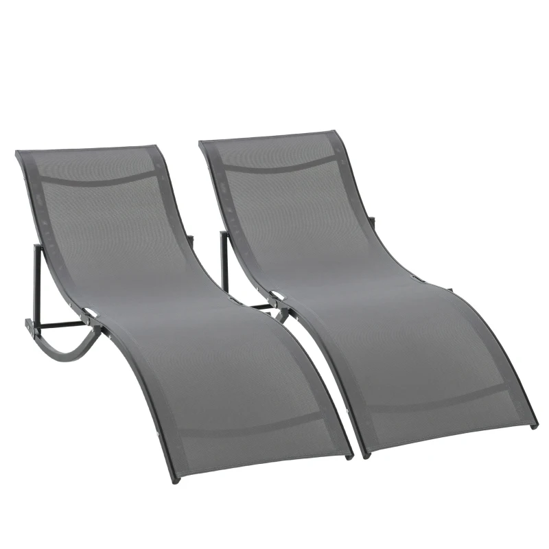 Outsunny Pool Chaise Lounge Chairs Set of 2, S-shaped Foldable Outdoor Chaise Lounge Chair Reclining for Patio Beach Garden With 264lbs Weight Capacity, Dark Grey