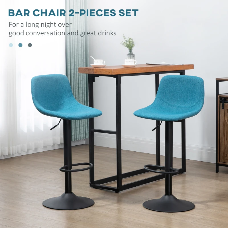 HOMCOM Adjustable Bar Stools, Swivel Bar Height Chairs Barstools Padded with Back for Kitchen, Counter, and Home Bar, Set of 4, Blue