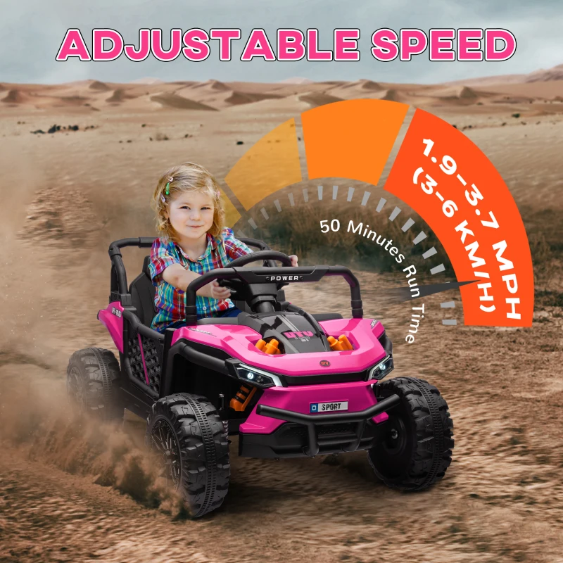 Qaba 12V Ride On Truck, Battery Powered Electric Car for Kids w/ Remote Control, 4-Wheel Suspension & LED Lights, Pink