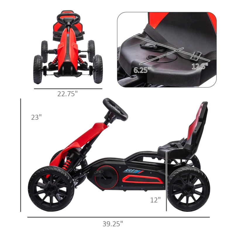 Aosom Kids Pedal Go Kart W/ Adjustable Seat, Swing Axle, Red