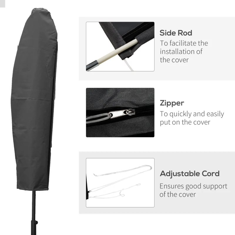 Outsunny Waterproof Patio Umbrella Cover, 300D Banana Parasol Protector with Zipper for Outdoor Garden, Patio, Dark Grey