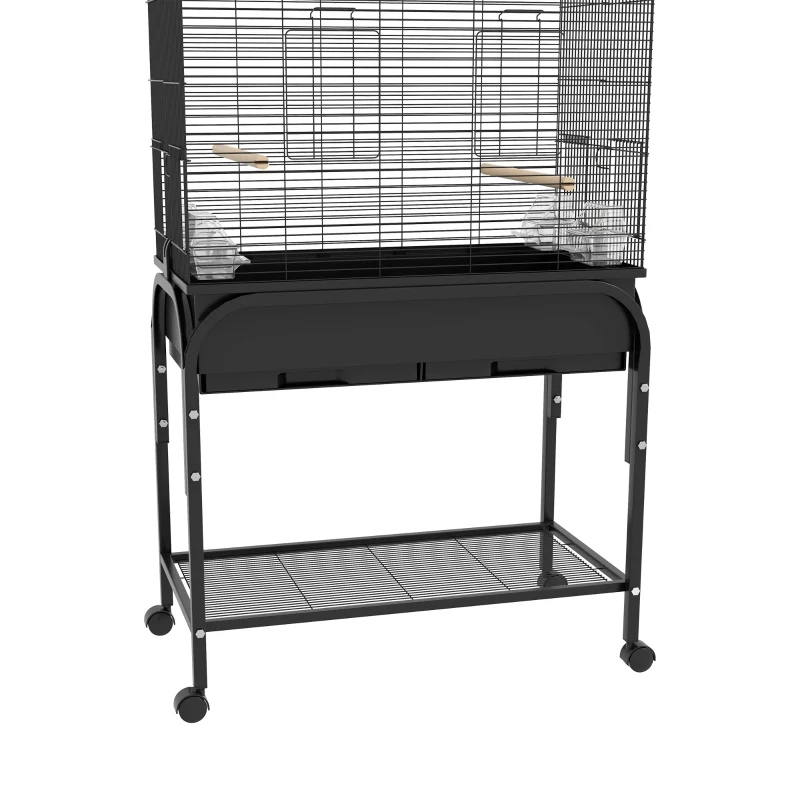 PawHut 51" Bird Cage for Budgies Canaries Finches Lovebirds Parakeets with Rolling Stand, Toys, Black