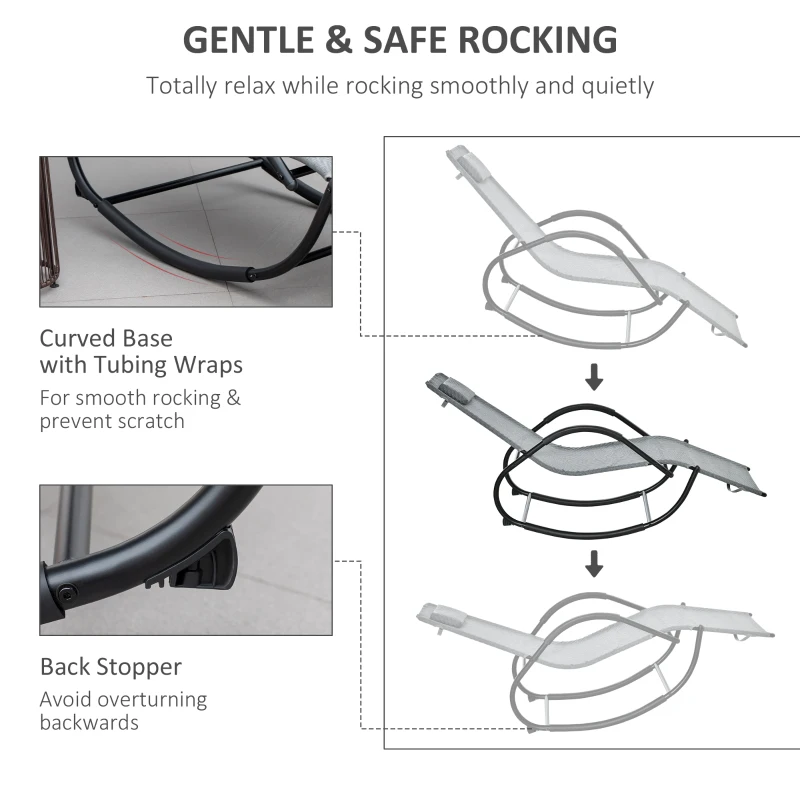 Outsunny Zero Gravity Rocking Lounge Chair, Patio Rocker w/ Removable Pillow, Recliner Seat for Indoor & Outdoor, Breathable Texteline, Grey
