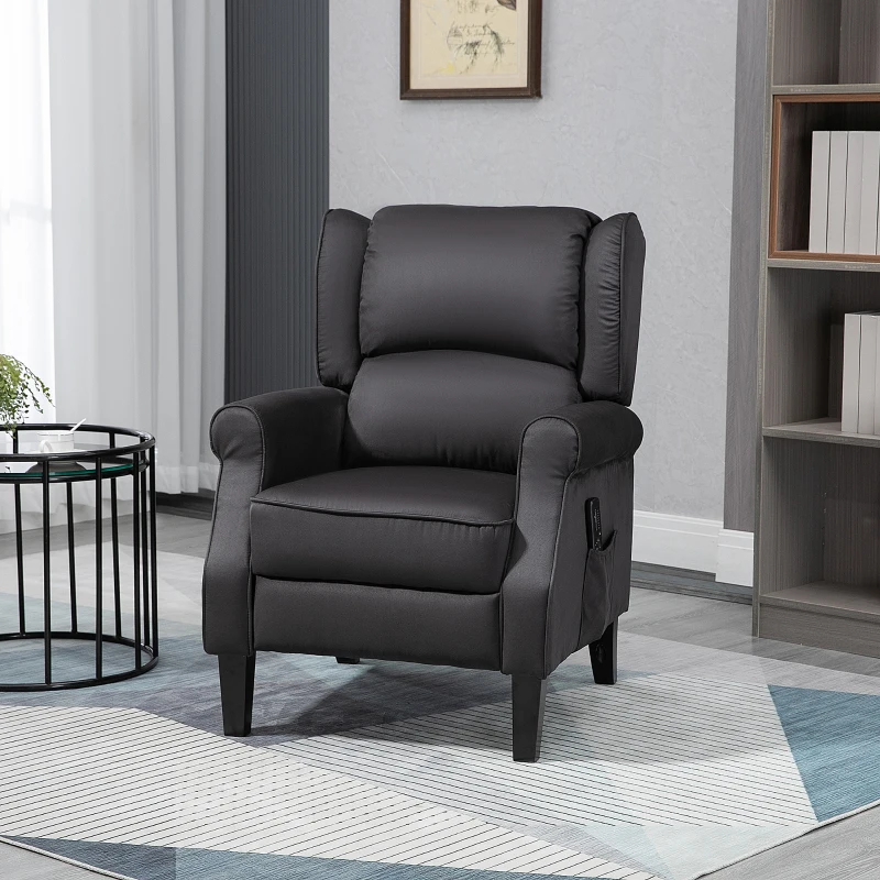 HOMCOM Massage Recliner Chair for Living Room, Push Back Recliner Sofa, Suede Wingback Reclining Chair with Extendable Footrest, Wood Legs, Remote Control, Side Pockets, Black