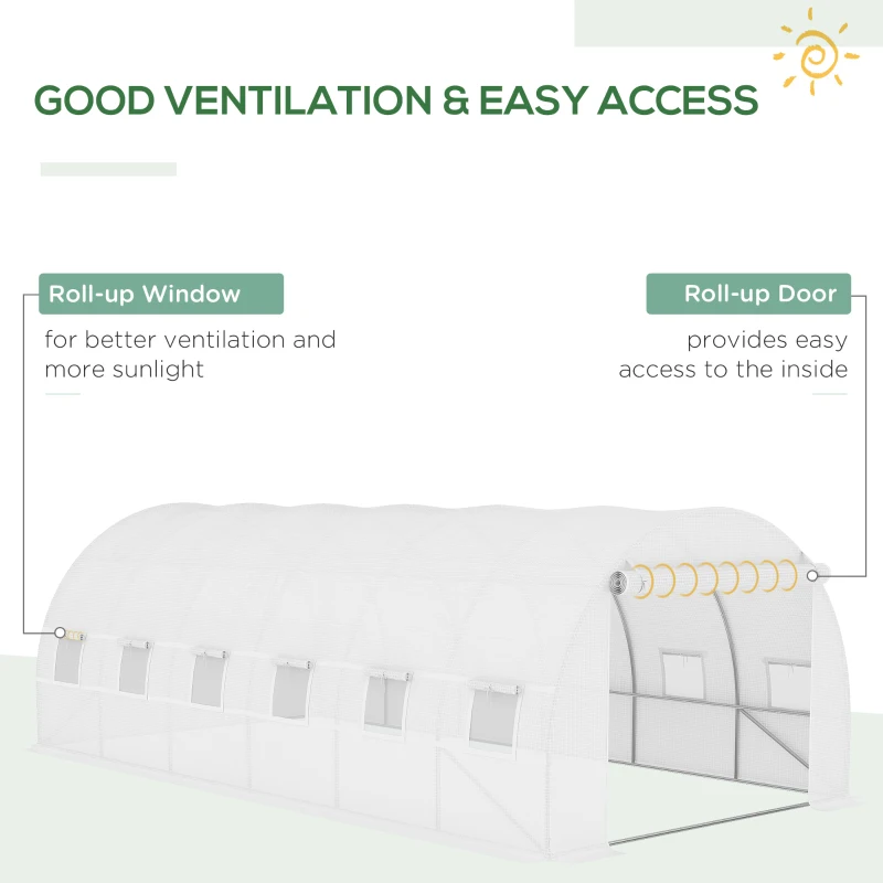 Outsunny 19.7' x 9.8' x 6.6' Plastic Greenhouse Cover Replacement, Heavy Duty Waterproof Tarp for Hoop House, Sheeting with 12 Windows, Door & Reinforcement Grid, White(m-4)