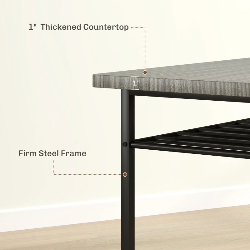 HOMCOM 3-Piece Small Dining Table Set for 2, Kitchen Table and Chairs with Storage Rack and Steel Frame, Gray