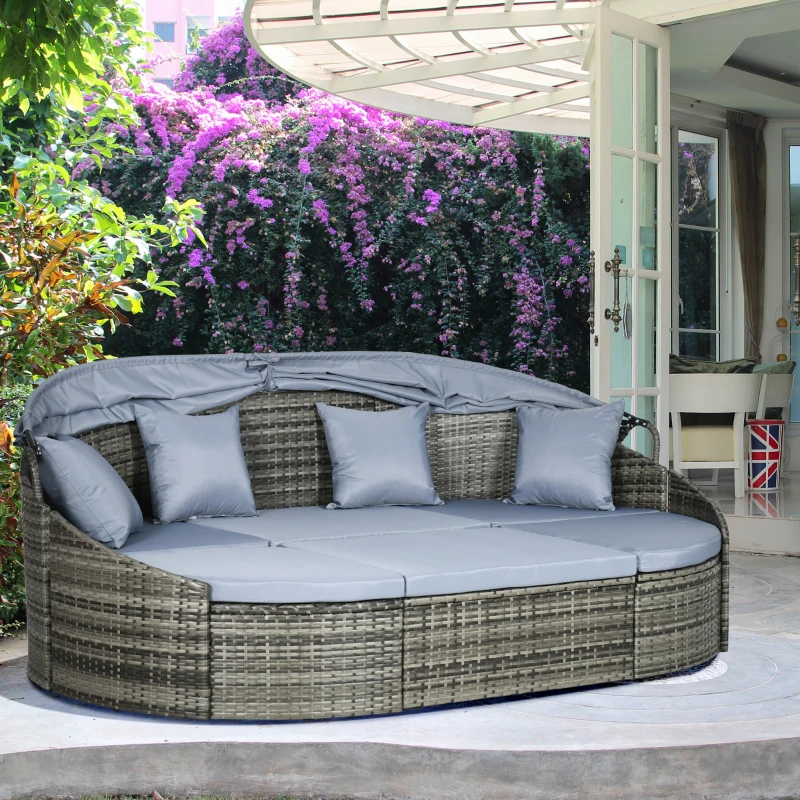 Outsunny Convertible Rattan Daybed Sectional, Light Grey