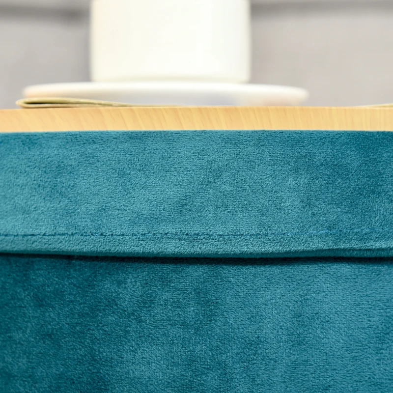 HOMCOM Modern Round Velvet Storage Ottoman Footstool Seat Rest Dressing Chair with Gold Metal Legs Tray Top Wooden Table Green