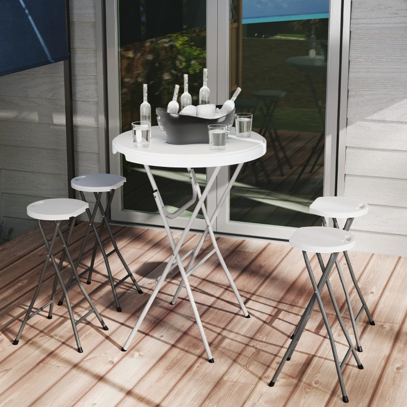 Outsunny Set of 4 Folding Outdoor Bar Stools, 29" Counter Height Stools with Handle, Indoor Outdoor Stool Chair with Footrest