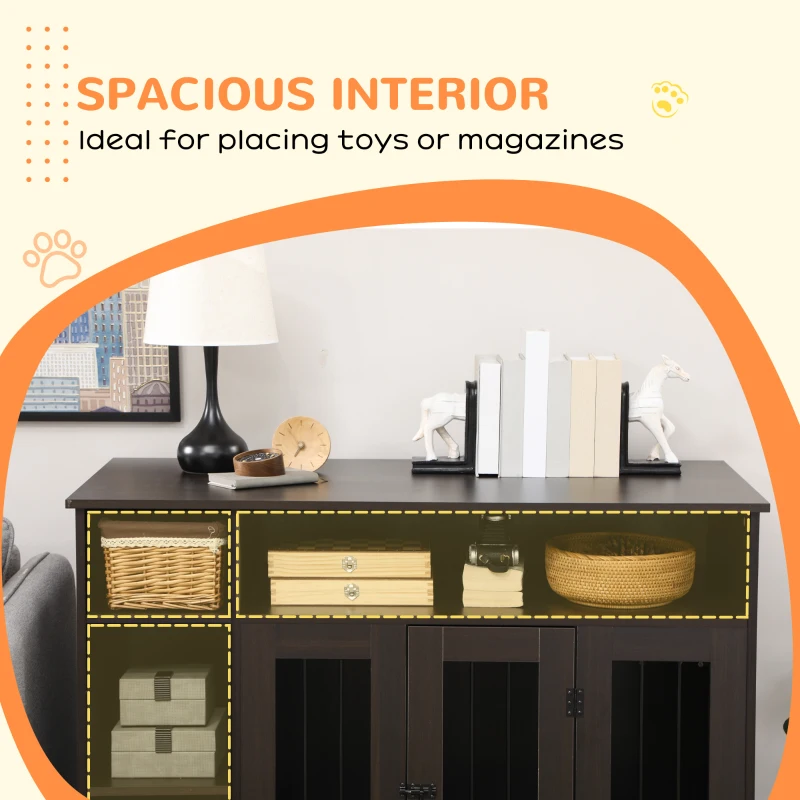 PawHut 47" Dog Crate Furniture with Storage, for Large Medium Dogs, Brown