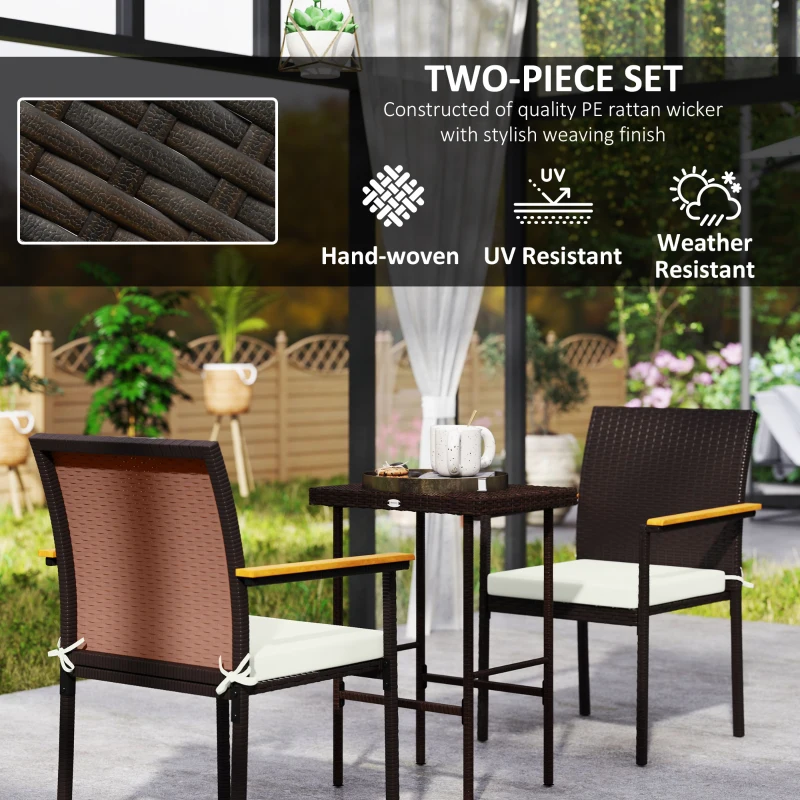Outsunny Stackable Patio Wicker Dining Chair Set of 2 with Cushions, Backrest, Armrests for Deck, Garden, Cream White