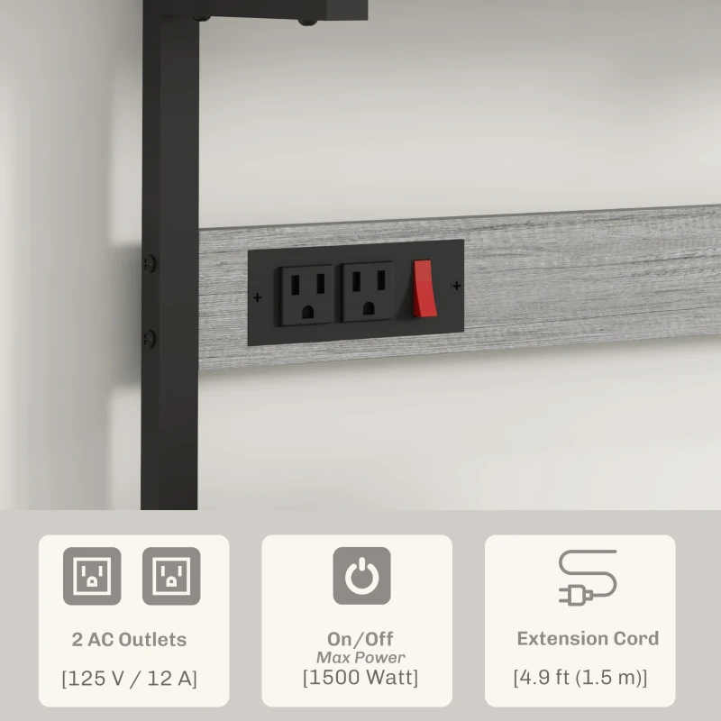 HOMCOM Kitchen Baker's Rack with Power Outlet, Coffee Bar Station with Adjustable Shelves and Hooks, Distressed Grey