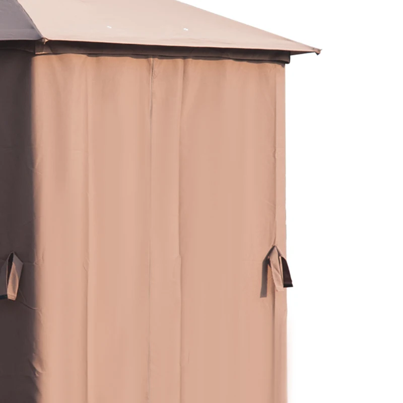 Outsunny 13' x 13' Patio Gazebo, Double Roof Hexagon Outdoor Gazebo Canopy Shelter with Netting & Curtains, Solid Steel Frame for Garden, Lawn, Backyard and Deck, Coffee