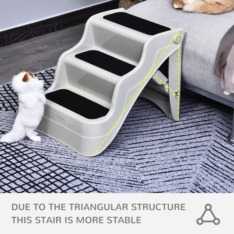 PawHut Pet Stairs Dogs and Cats Folding Ladder Puppy Portable 3 Steps Home Travel Using Cream