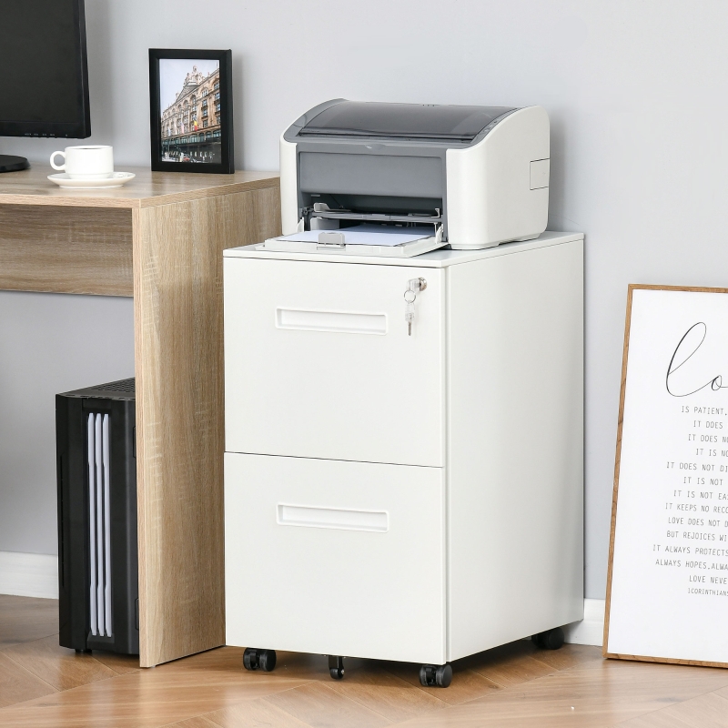Vinsetto File Cabinet, Vertical Filing Cabinet with Adjustable Partition for A4 Letter Size, Lockable for Office, White