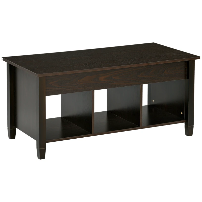 HOMCOM Lift Top Coffee Table, Modern Center Table with Storage Shelves and Hidden Compartment for Living Room, 41" L, Espresso