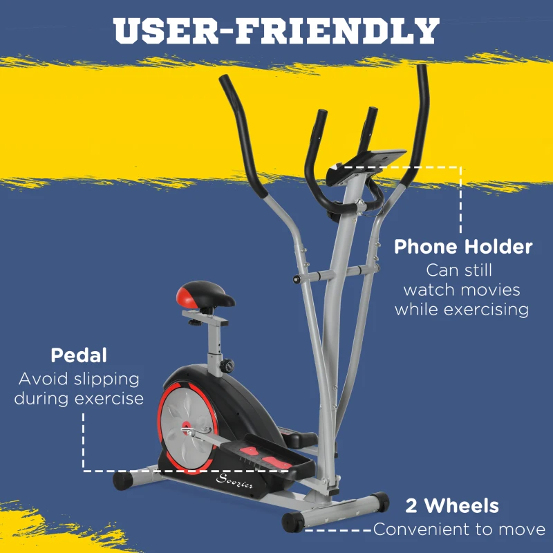Soozier 2-in-1 Elliptical and Bike Cross Trainer with LCD Screen and Magnetic Resistance for Home Gym Use, 264 lbs Weight Capacity