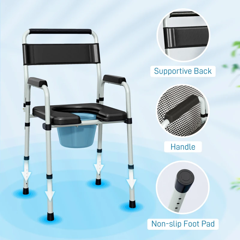 HOMCOM Bedside Commode Chair for Seniors, Adults, Handicap, Raised Toilet Seat with Arm, Adjustable Height, 331 lbs, Black
