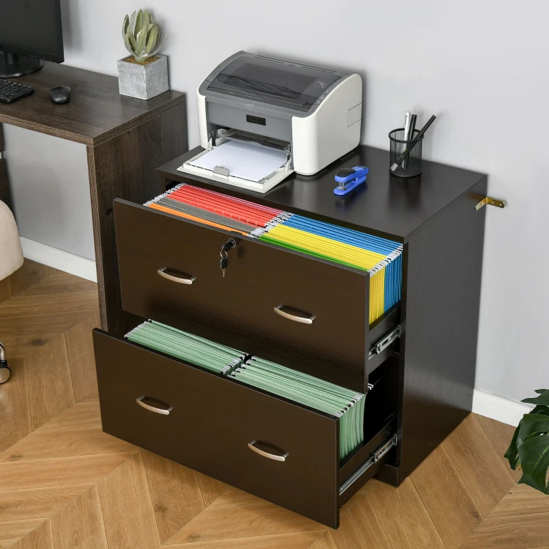 Vinsetto 2-Drawer File Cabinet with Lock and Keys, Lateral Storage Filing Cabinet with Hanging Bar for Letter Size, Home Office, Espresso