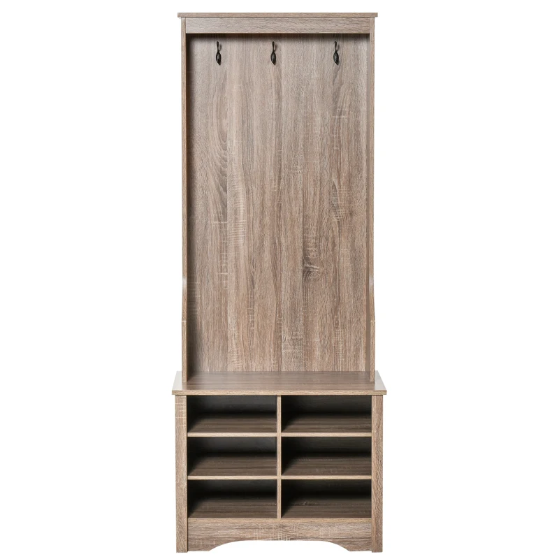 HOMCOM Coat Rack Wooden Hall Tree Storage Organizer Shoe Bench with Rack 3 Hooks for Hallway Foyer Bedroom Living Room Brown