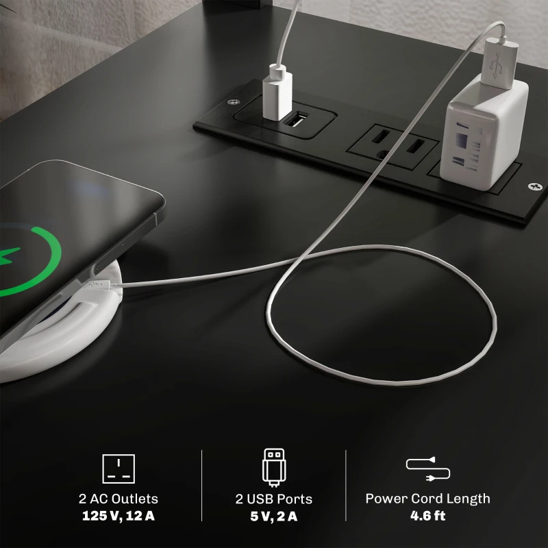 HOMCOM Narrow Side Table End Table with Charging Station, USB Ports, Modern End Table with Storage for Living Room, Black