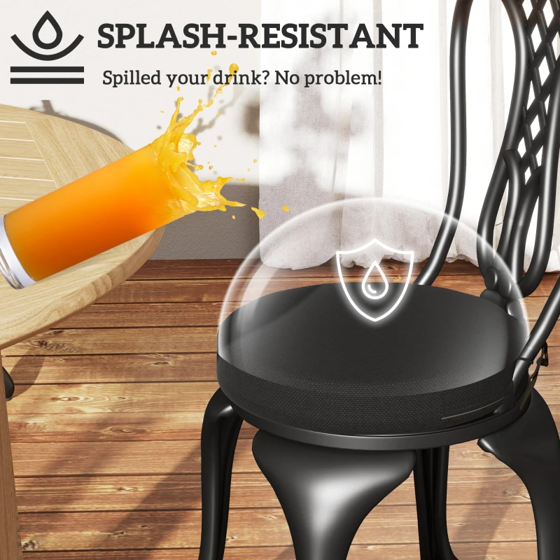 Outsunny Patio Chair Cushions Set of 4 Round Seat Cushions for Dining Bistro Chairs Machine Washable, 15" x 15" x 3", Black