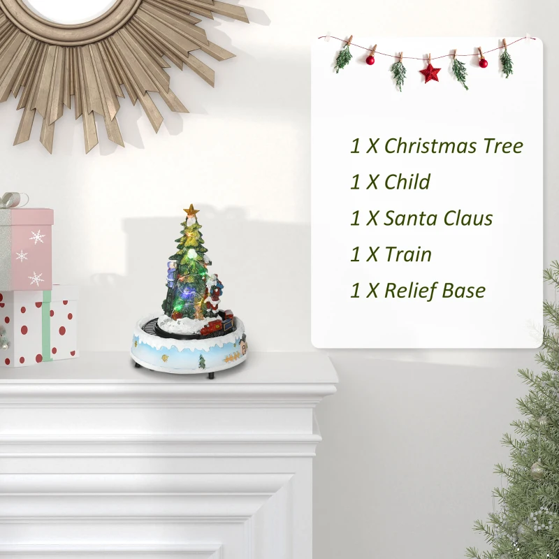HOMCOM Animated Christmas Village Scene, Pre-Lit Musical Holiday Decoration with LED Lights, Center Tree, Rotating Train and Santa Claus