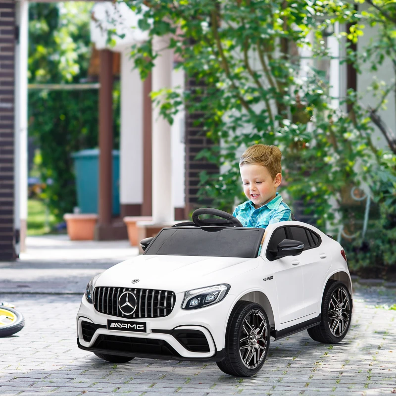 Aosom 12V/7AH Kids Ride on Car, Mercedes Benz AMG GLC63S Coupe, Electric Car with Remote Control, Handle, 2 Speed, with Music, Electric Light, Easy to Move, White