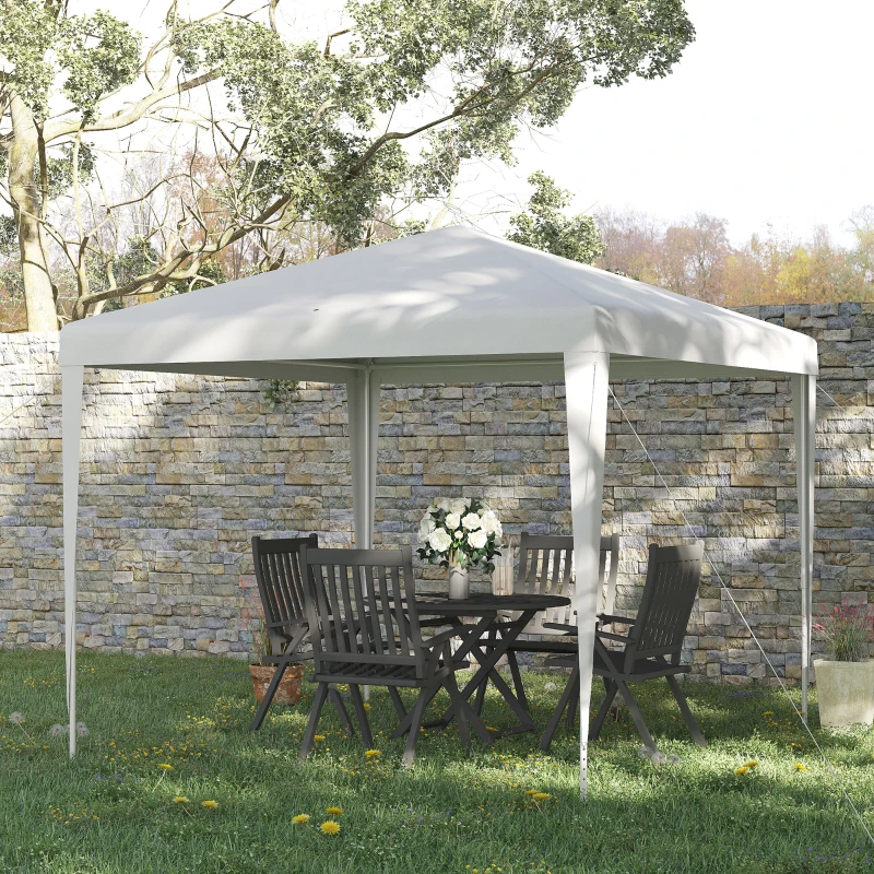 Outsunny 9' x 9' Portable Canopy Party Tent Gazebo Outdoor Sunshade for Weddings Parties with Dressed Legs, White