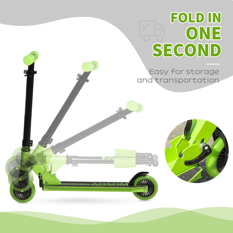 Aosom Aluminum Kids Kick Scooter Foldable Teens Ride On Toy with Adjustable Handlebar Rear Brake, Green