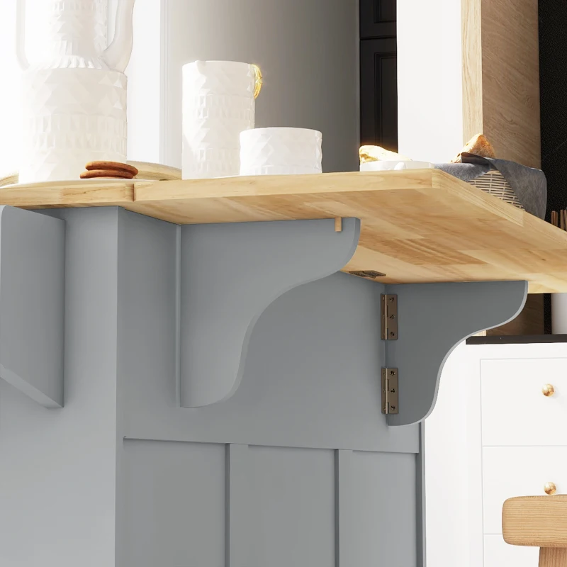 HOMCOM Kitchen Island on Wheels, Kitchen Cart with Drop Leaf, Drawers, Grey