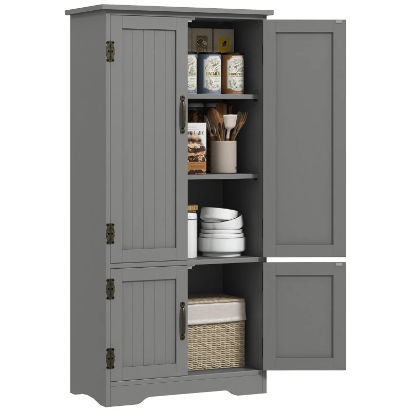 HOMCOM 4-Door Storage Cabinet Multi-Storey Large Space Pantry with Adjustable Shelves Grey