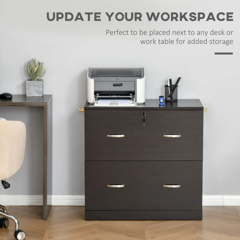 Vinsetto 2-Drawer File Cabinet with Lock and Keys, Lateral Storage Filing Cabinet with Hanging Bar for Letter Size, Home Office, Espresso