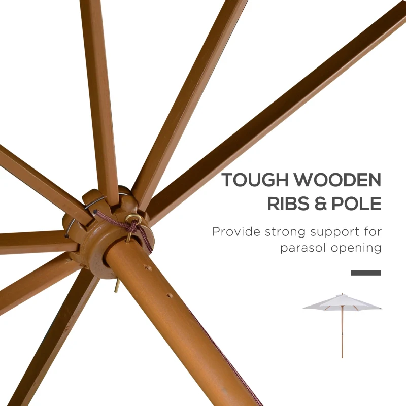 Outsunny ⌀9' x 8' H Patio Umbrella, Market Umbrella with Hardwood Frame and Wind Vent, Outdoor Beach Parasol, White