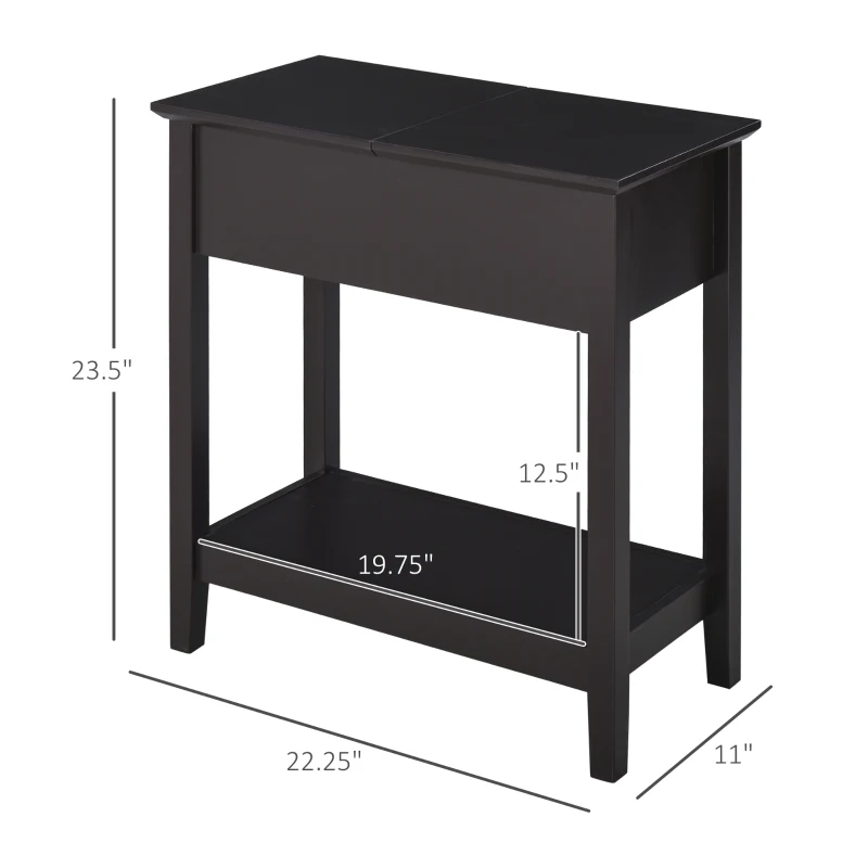 HOMCOM End Table, Narrow Side Table with Flip Top, Storage Cabinet, Bottom Shelf for Living Room, Dark Coffee