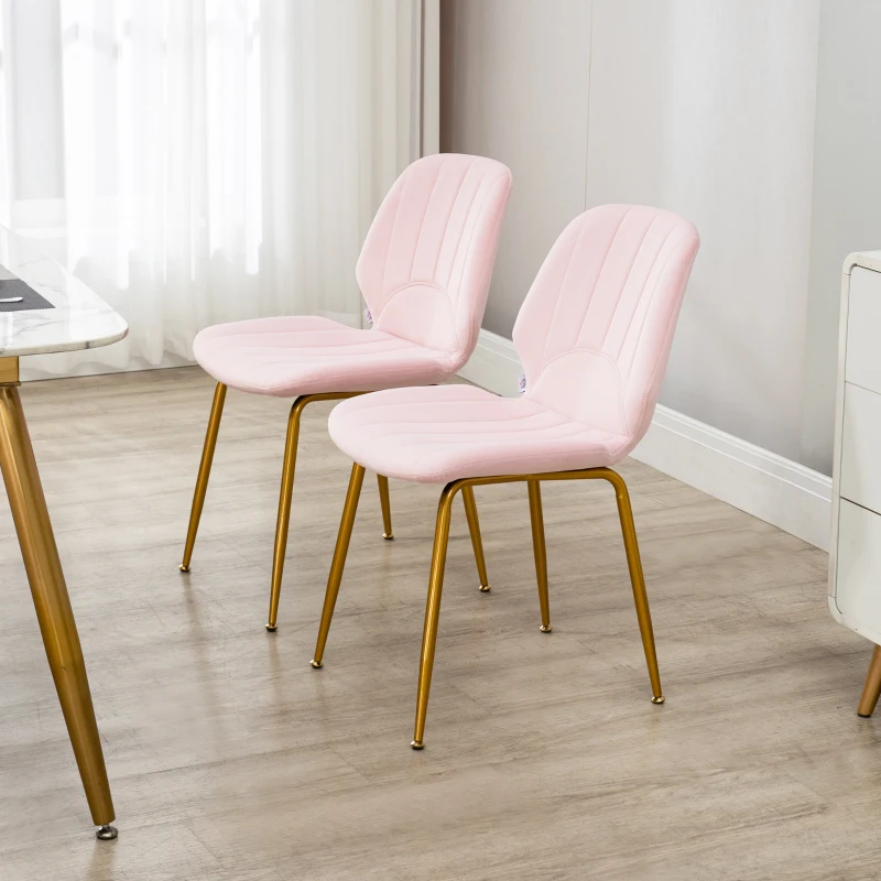 HOMCOM Modern Dining Chairs Set of 2, Upholstered Dining Room Chairs with Backrest, Padded Seat and Steel Legs, Pink